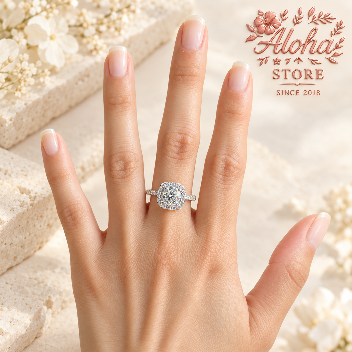 2 ct Moissanite Halo Ring in 925 Sterling Silver