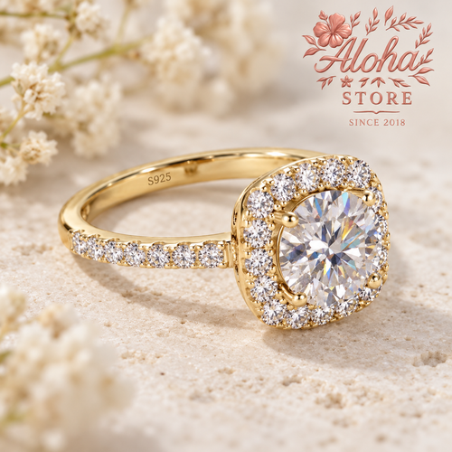 2 ct Moissanite Halo Ring in 925 Sterling Silver