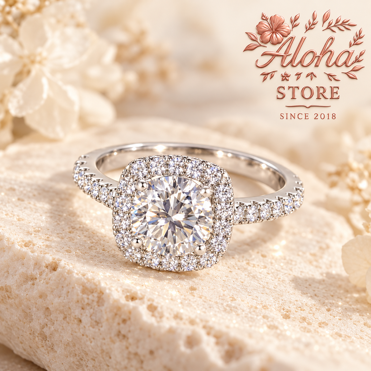 2 ct Moissanite Halo Ring in 925 Sterling Silver