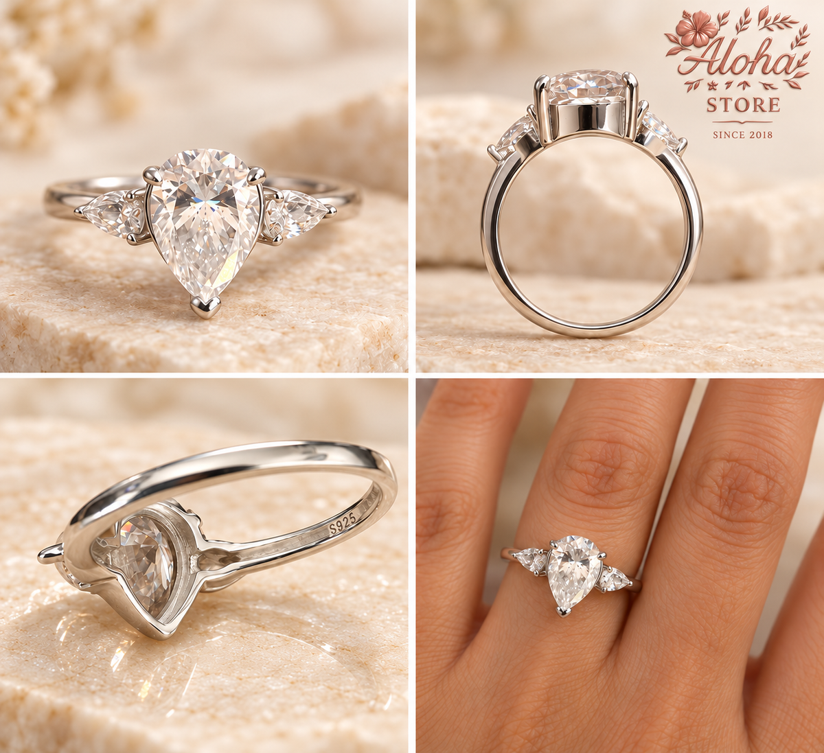 Aurora 925 Sterling Silver Moissanite Pear-Cut Ring · 2 ct