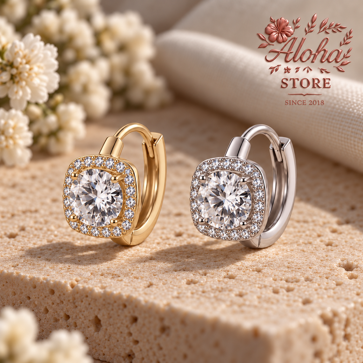 Moissanite Halo Hoop Earrings in S925 Sterling Silver A.