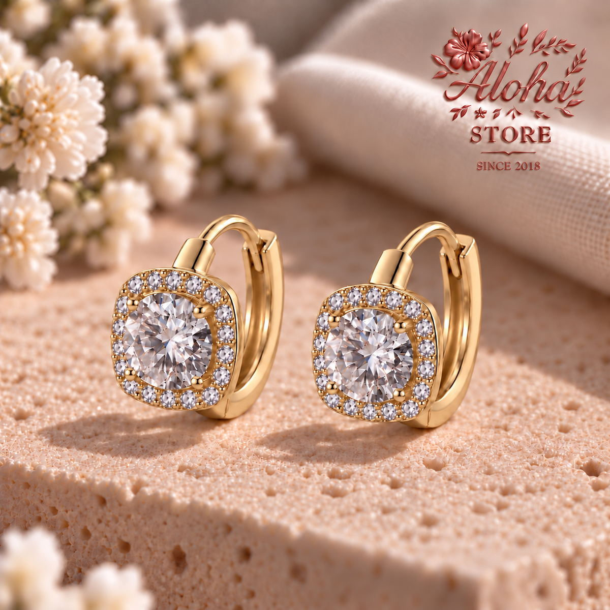 Moissanite Halo Hoop Earrings in S925 Sterling Silver A.
