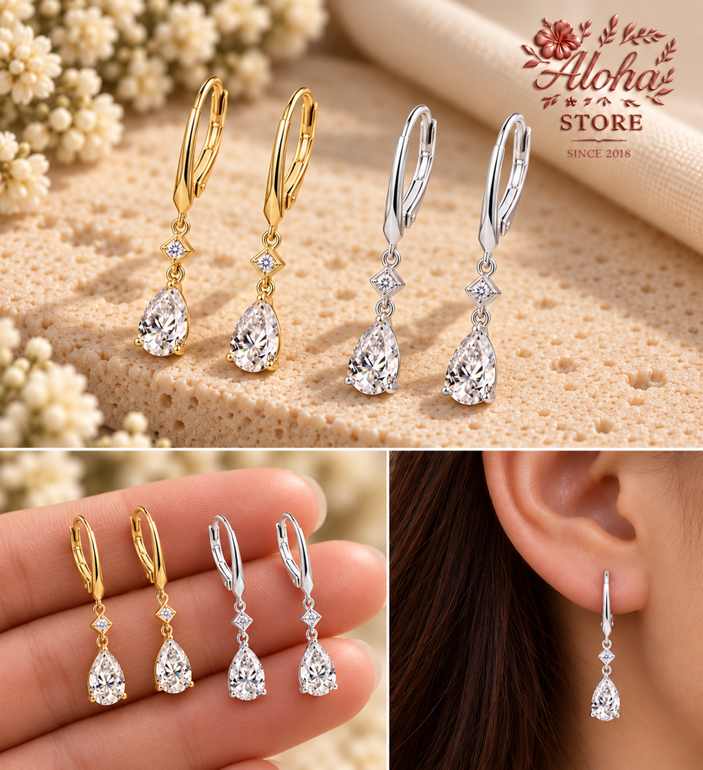 925 Sterling Silver Moissanite Pear Drop Earrings A.