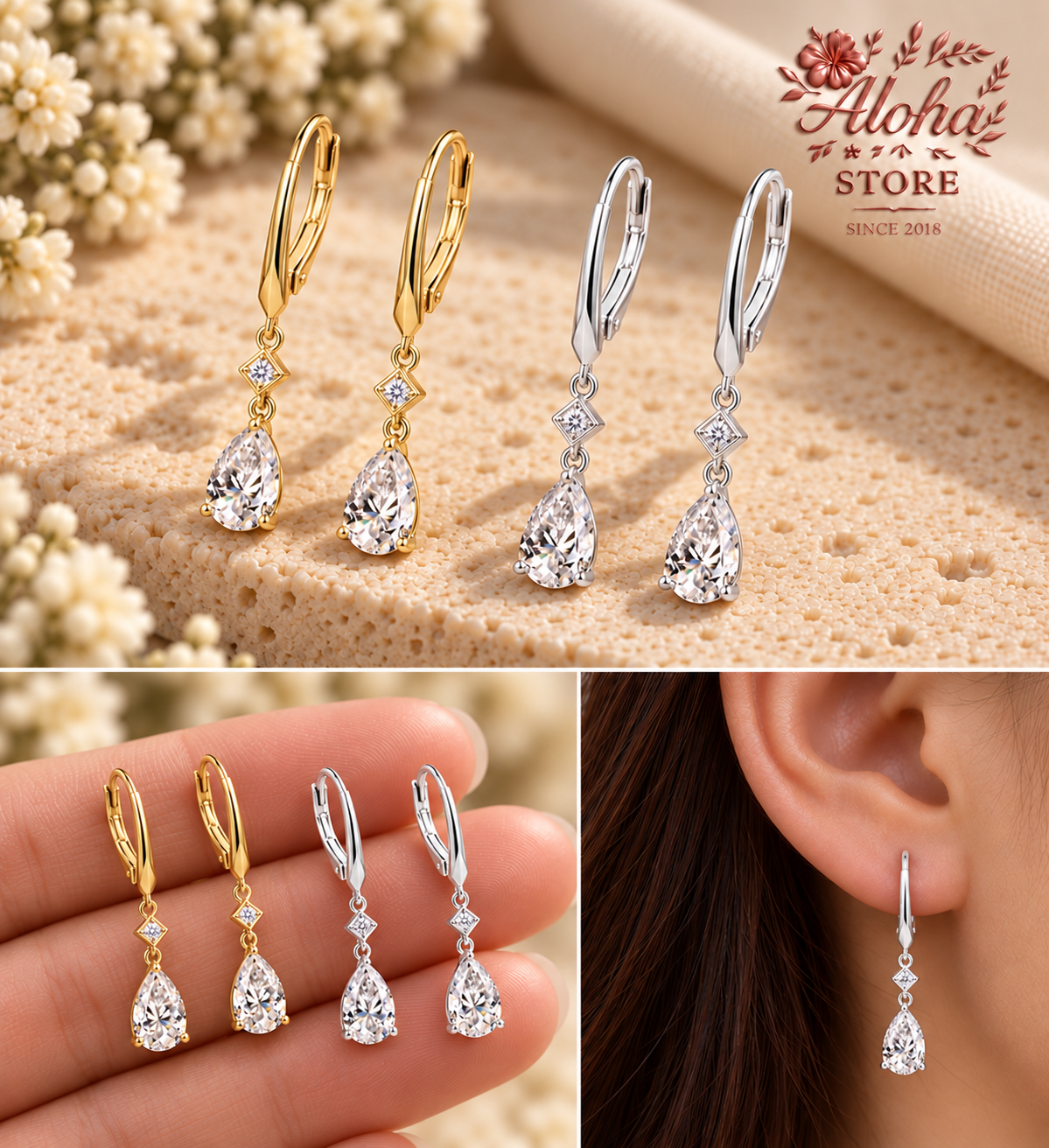 925 Sterling Silver Moissanite Pear Drop Earrings A.