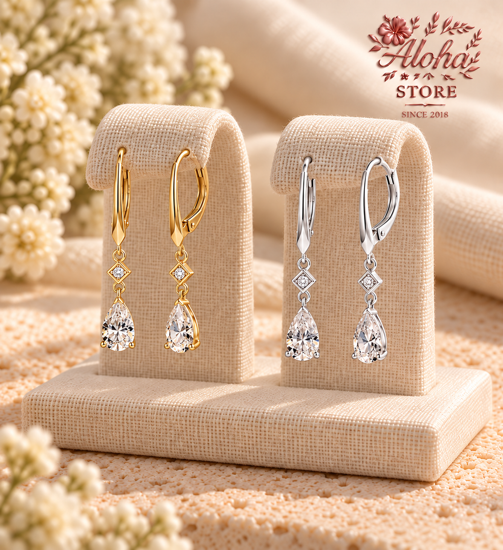 925 Sterling Silver Moissanite Pear Drop Earrings A.