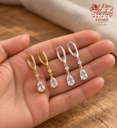 925 Sterling Silver Moissanite Pear Drop Earrings A.
