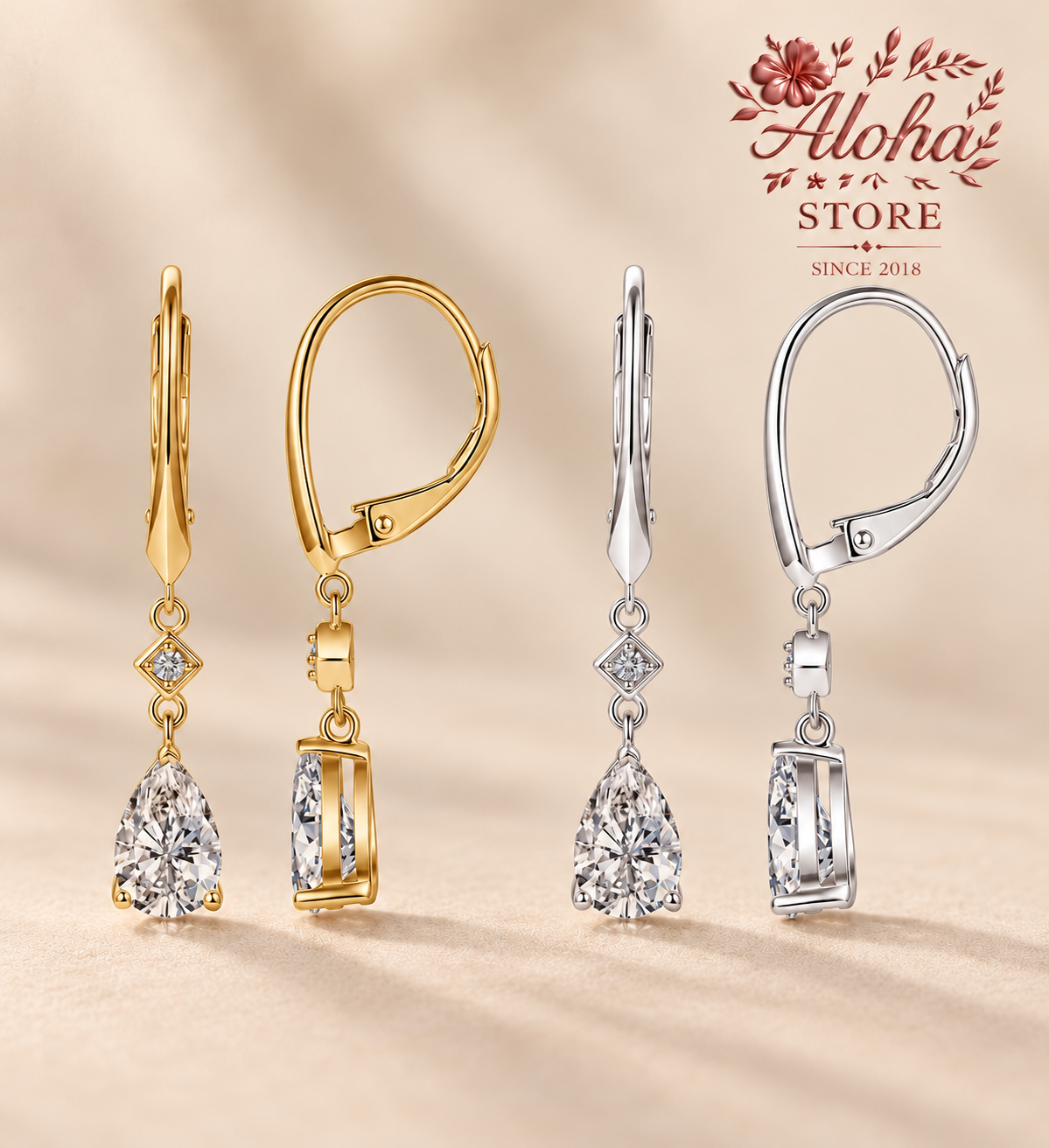 925 Sterling Silver Moissanite Pear Drop Earrings A.