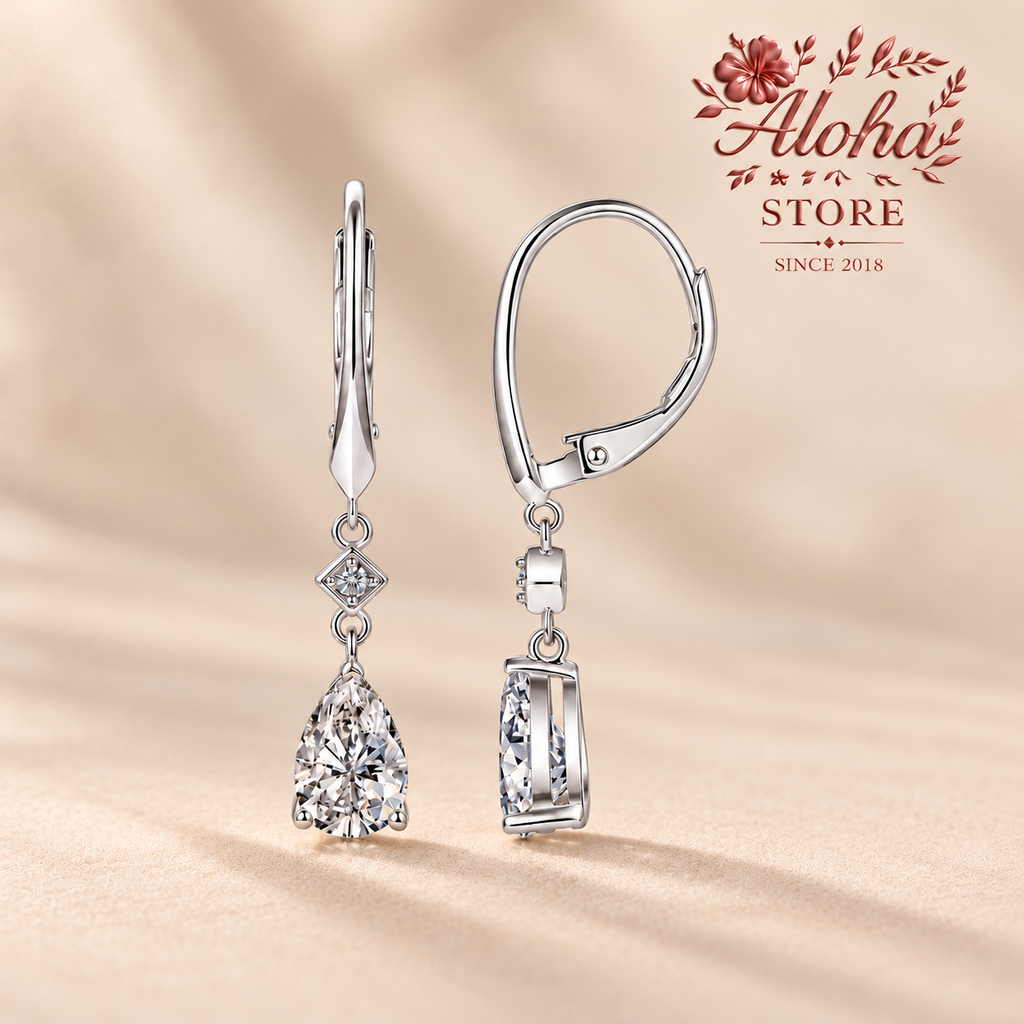 925 Sterling Silver Moissanite Pear Drop Earrings A.