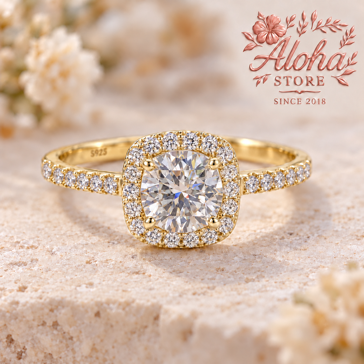 2 ct Moissanite Halo Ring in 925 Sterling Silver