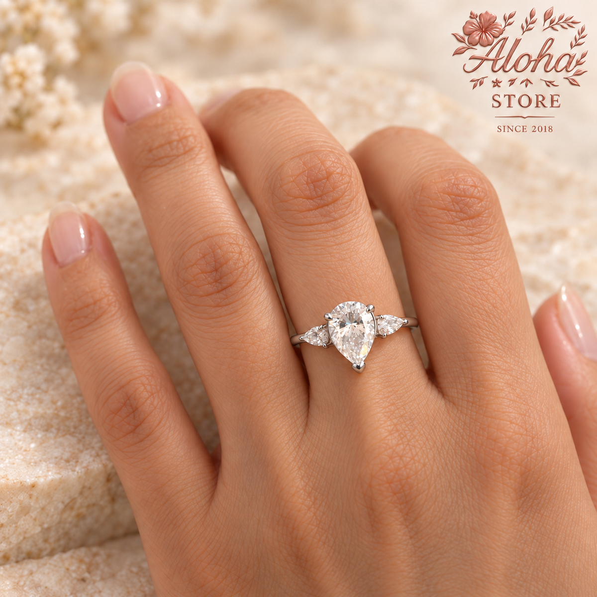 Aurora 925 Sterling Silver Moissanite Pear-Cut Ring · 2 ct