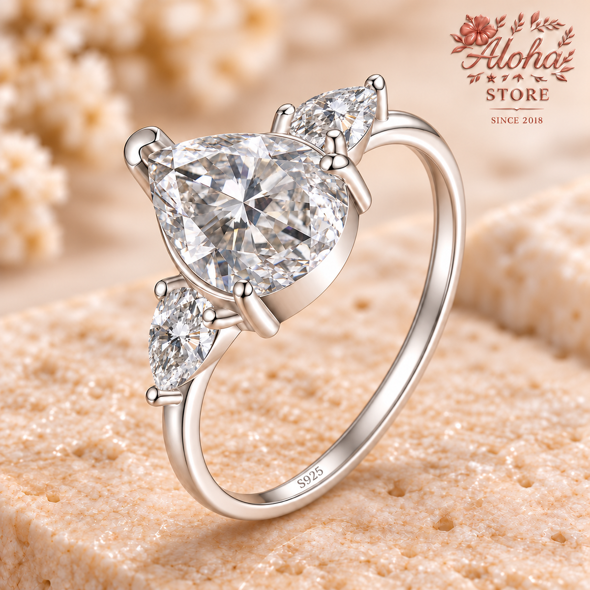 Aurora 925 Sterling Silver Moissanite Pear-Cut Ring · 2 ct